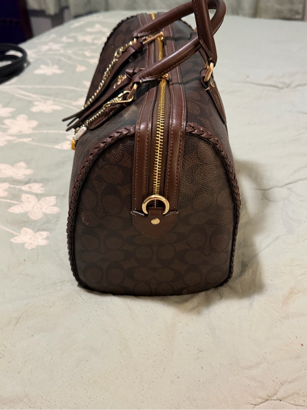 Coach Brown Signature Large Rowan with Gold Charm Chain Accent Braided trim - Picture 3 of 4